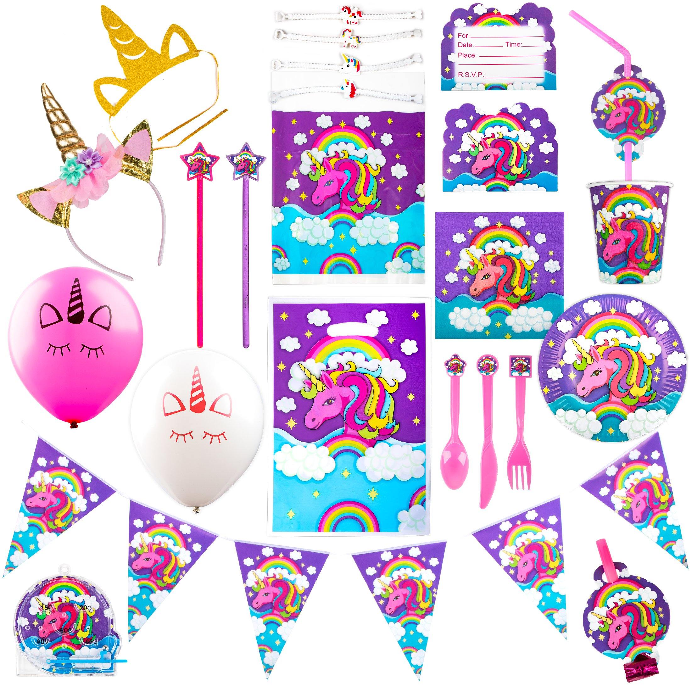 Prime Party Rainbow Unicorn Birthday Party Supplies Pack | 66 Pieces |  Serves 8 Guests