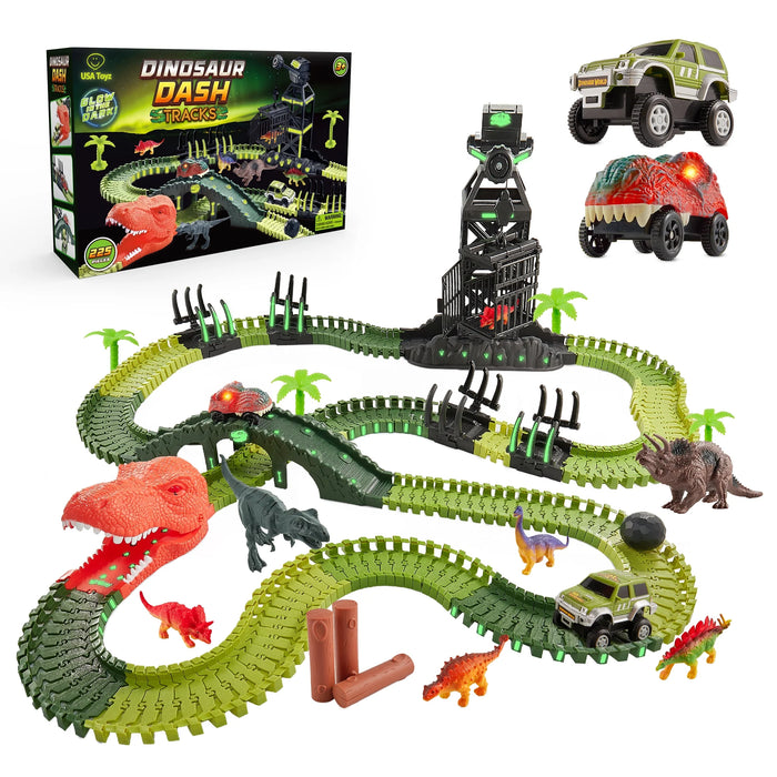 USA Toyz 225 Piece Green Ultimate Dinosaur Dash Race Track Adventure Playset