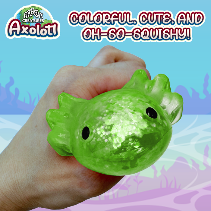 Power Your Fun Axolotl Stress Ball Sensory Toys (Glitter Green)