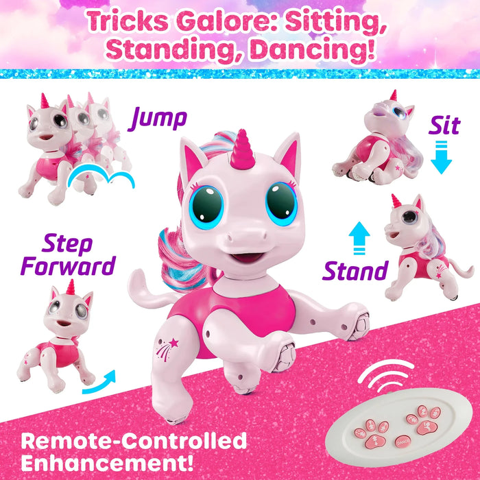 USA Toyz RC Unicorn Robo Pets - Interactive STEM Toy for Kids Pink