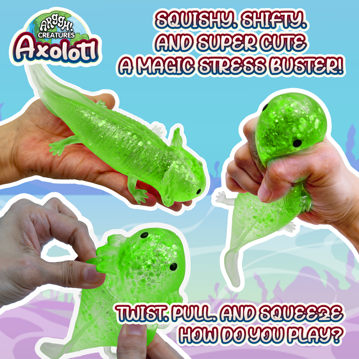 Power Your Fun Axolotl Stress Ball Sensory Toys (Glitter Green)