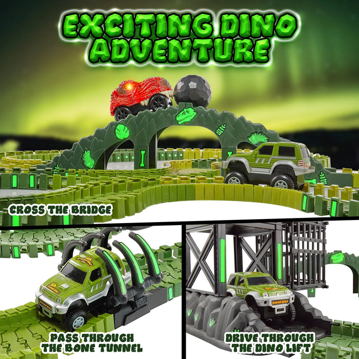 USA Toyz 225 Piece Green Ultimate Dinosaur Dash Race Track Adventure Playset