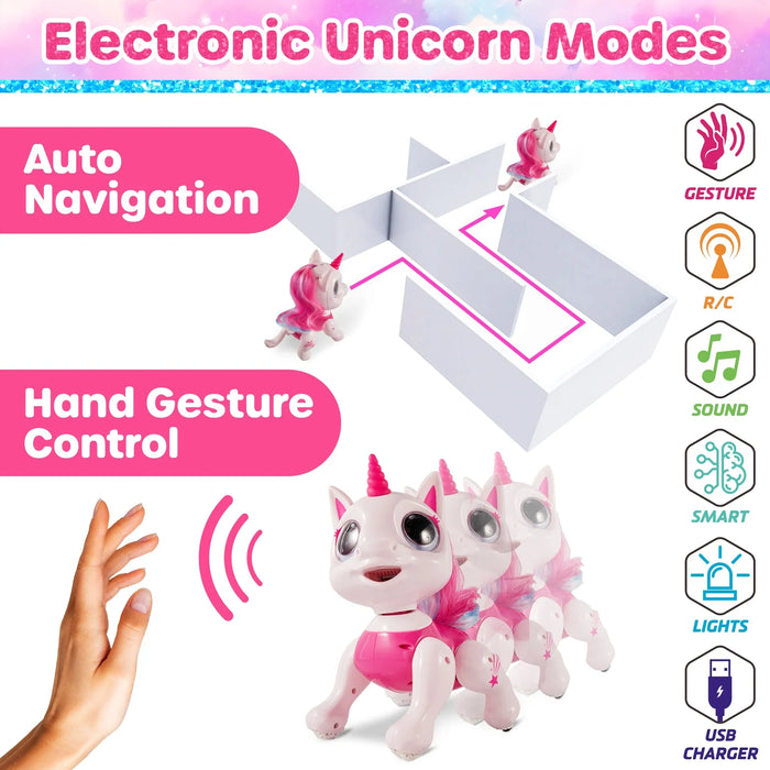 USA Toyz RC Unicorn Robo Pets - Interactive STEM Toy for Kids Pink