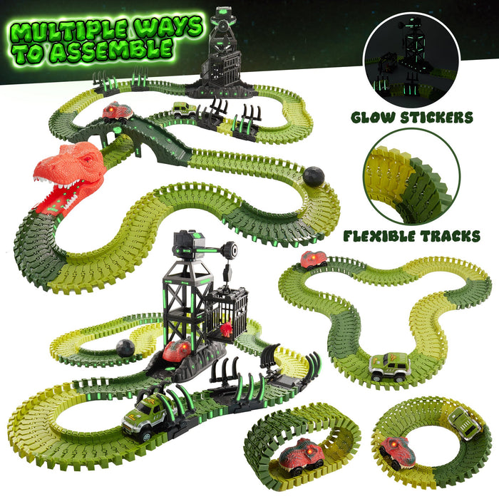 USA Toyz 225 Piece Green Ultimate Dinosaur Dash Race Track Adventure Playset