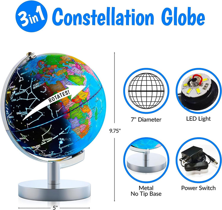 12" Illuminated World Globe By BSHAPPLUS - LED Light, Rotating, Antique Style