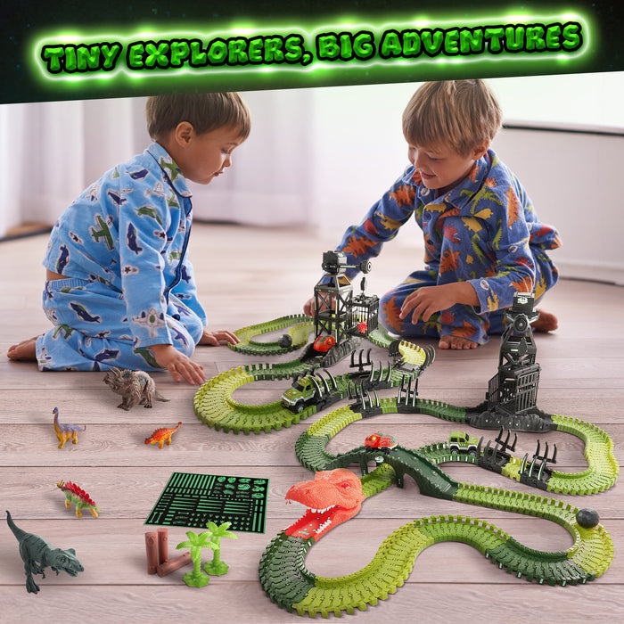 USA Toyz 225 Piece Green Ultimate Dinosaur Dash Race Track Adventure Playset