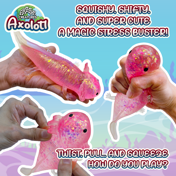 Power Your Fun Axolotl Stress Toy - Glitter Pink