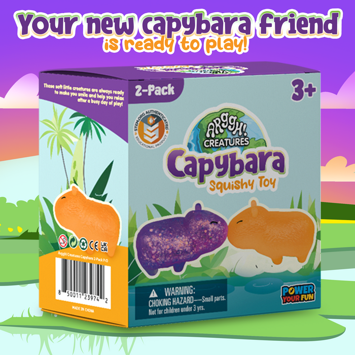 Power Your Fun Capybara Squishy Toy 2-Pack (Purple & Orange)
