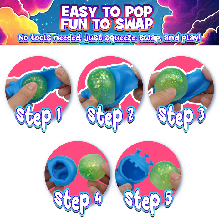 Power Your Fun Glitter Gobblers Blind Box Squishy Toys 6 Pack