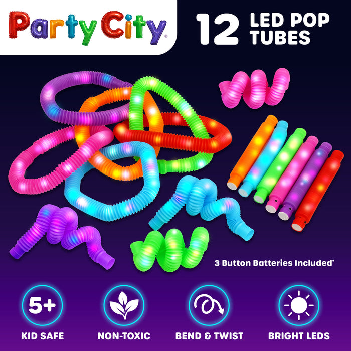 Party City LED Light Up Pop Tubes Bulk Party Favors - 12pk