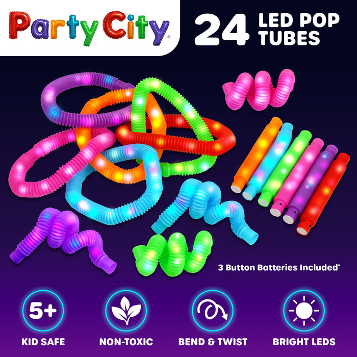 Party City LED Light Up Pop Tubes Bulk Party Favors - 24pk