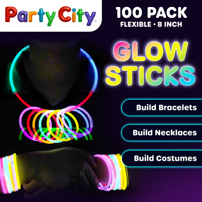 Party City 8" Bendable Glow Sticks Bulk Party Pack - 100pk