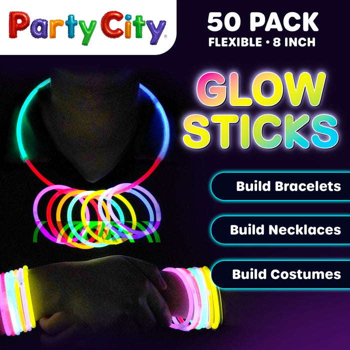 Party City 8" Bendable Glow Sticks Bulk Party Pack - 50pk