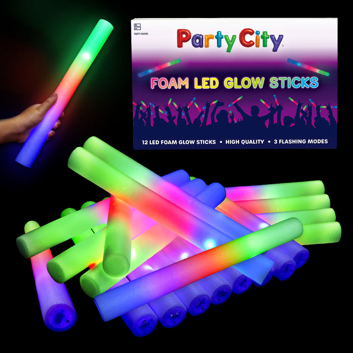 Party City LED Foam Light Up Glow Sticks - 12pk