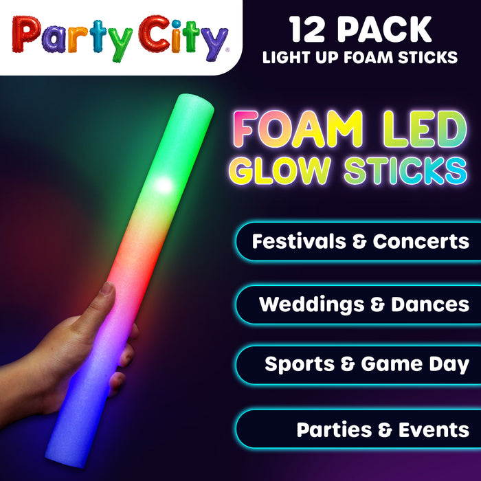 Party City LED Foam Light Up Glow Sticks - 12pk