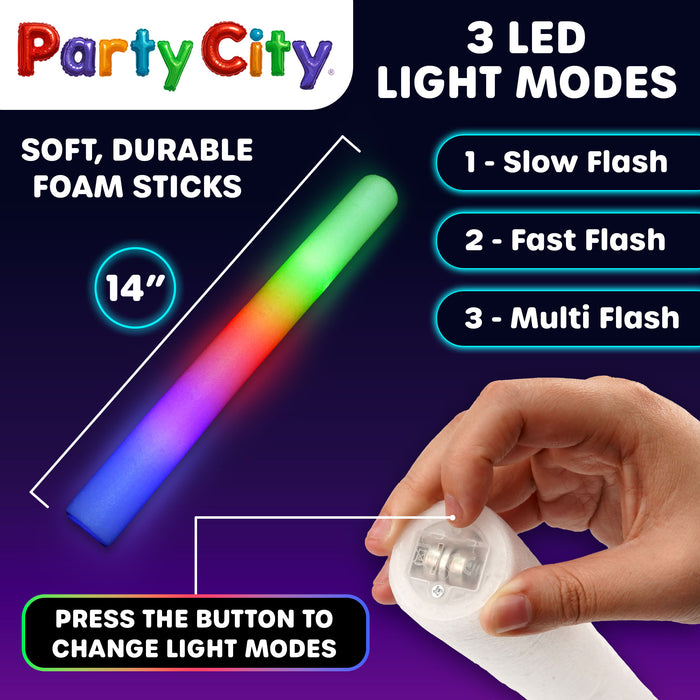 Party City LED Foam Light Up Glow Sticks - 12pk