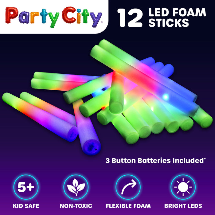 Party City LED Foam Light Up Glow Sticks - 12pk