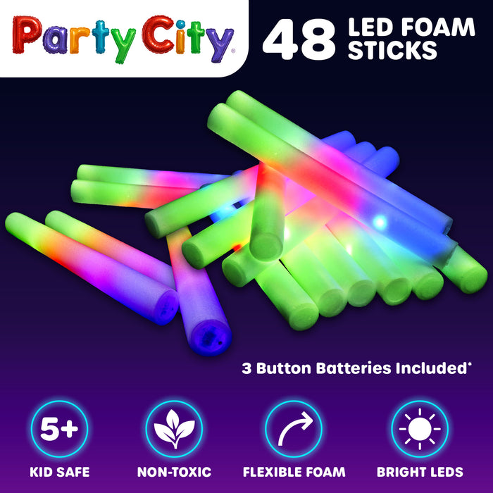 Party City LED Foam Light Up Glow Sticks- 48pk