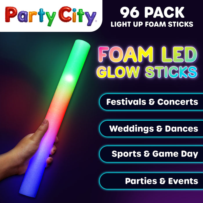 Party City LED Foam Light Up Glow Sticks - 96pk