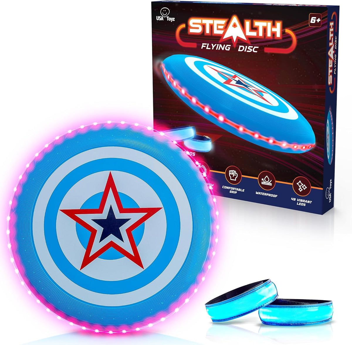 Stealth Flying Frisbee LED Disc Blue/Red — USA Toyz