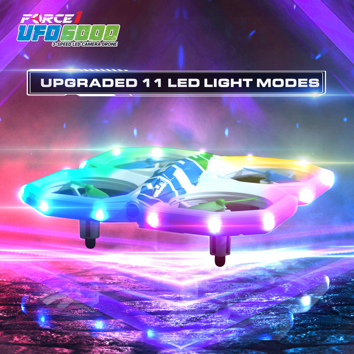 Force1 UFO 6000 Mini RC Stunt Aerial Drone, Multicolor LED Lights with Camera