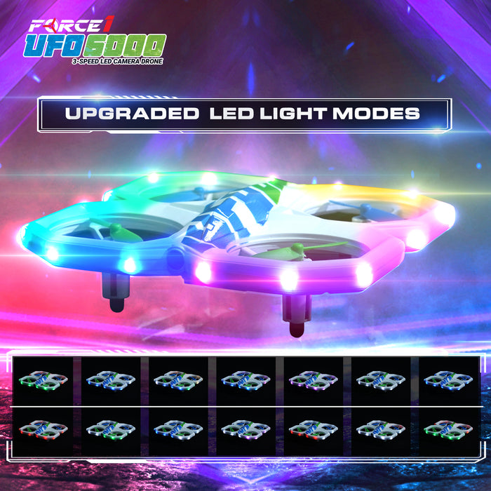Force1 UFO 6000 Mini RC Stunt Aerial Drone, Multicolor LED Lights with Camera