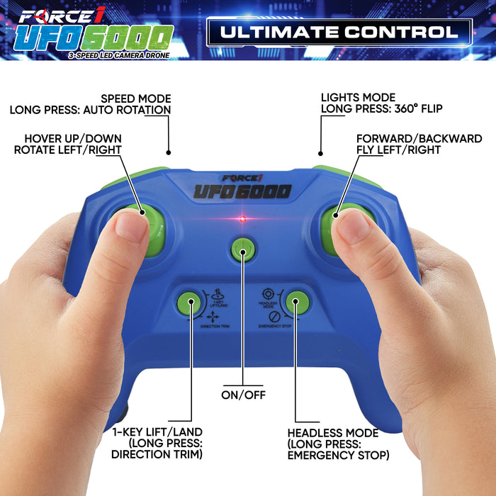 Force1 UFO 6000 Mini RC Stunt Aerial Drone, Multicolor LED Lights with Camera