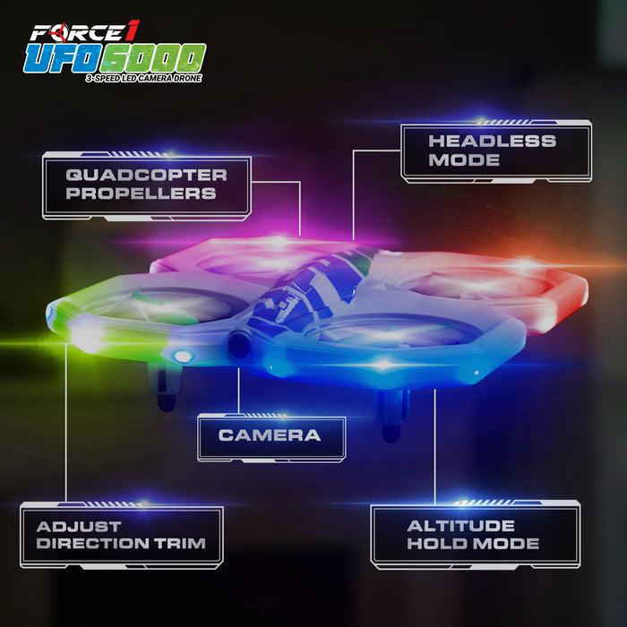 Force1 UFO 6000 Mini RC Stunt Aerial Drone, Multicolor LED Lights with Camera