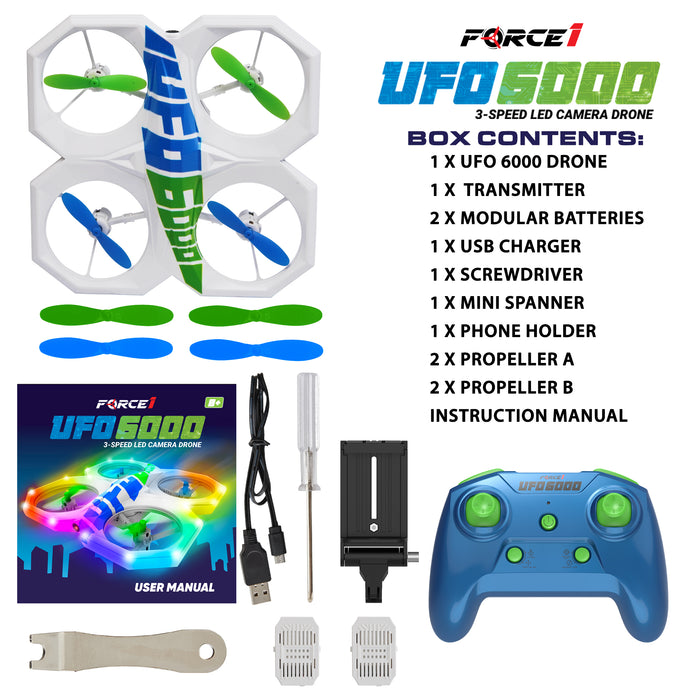 Force1 UFO 6000 Mini RC Stunt Aerial Drone, Multicolor LED Lights with Camera