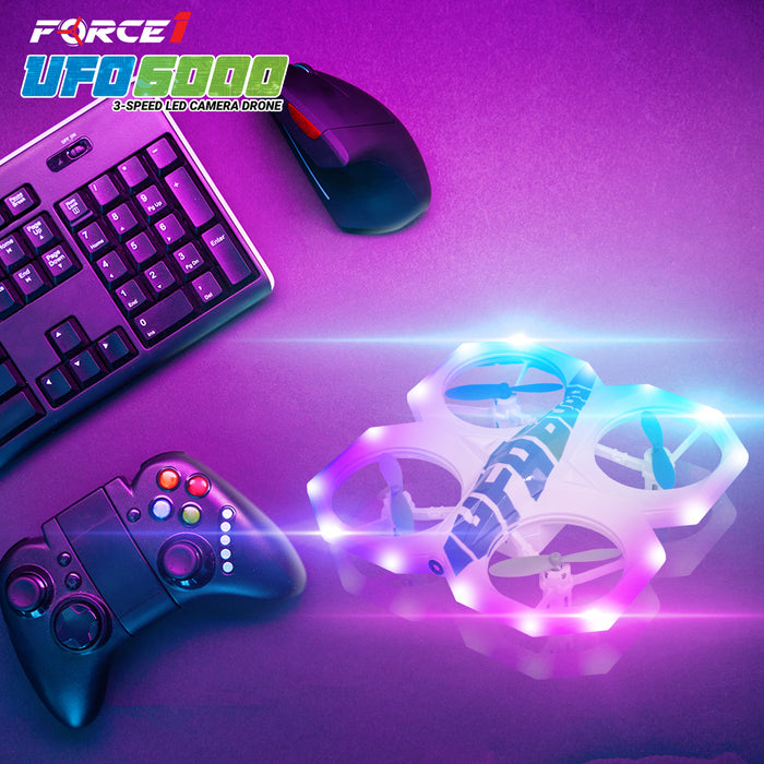 Force1 UFO 6000 Mini RC Stunt Aerial Drone, Multicolor LED Lights with Camera