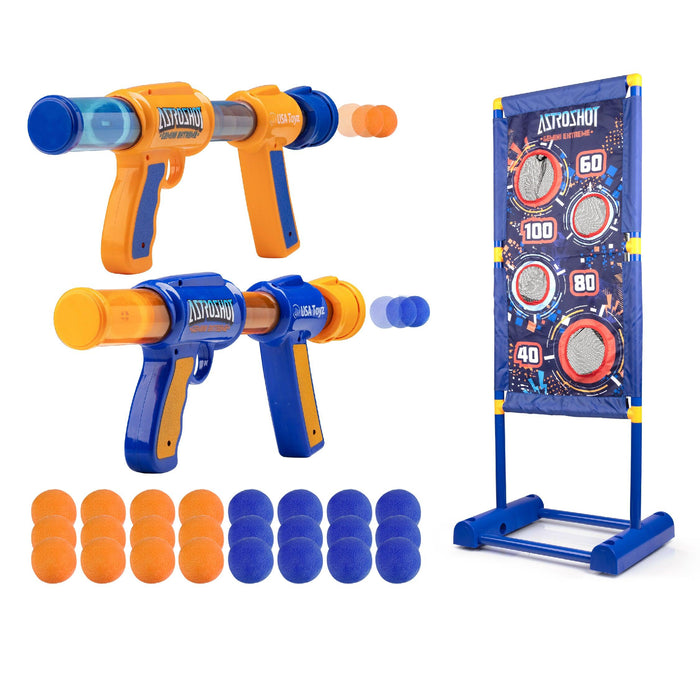 USA Toyz Astroshot Gemini Extreme Shooting Game for Kids with 2 Soft Foam Ball Popper Guns, Moving Standing Target, and 30 Soft Foam Balls - USA Toyz