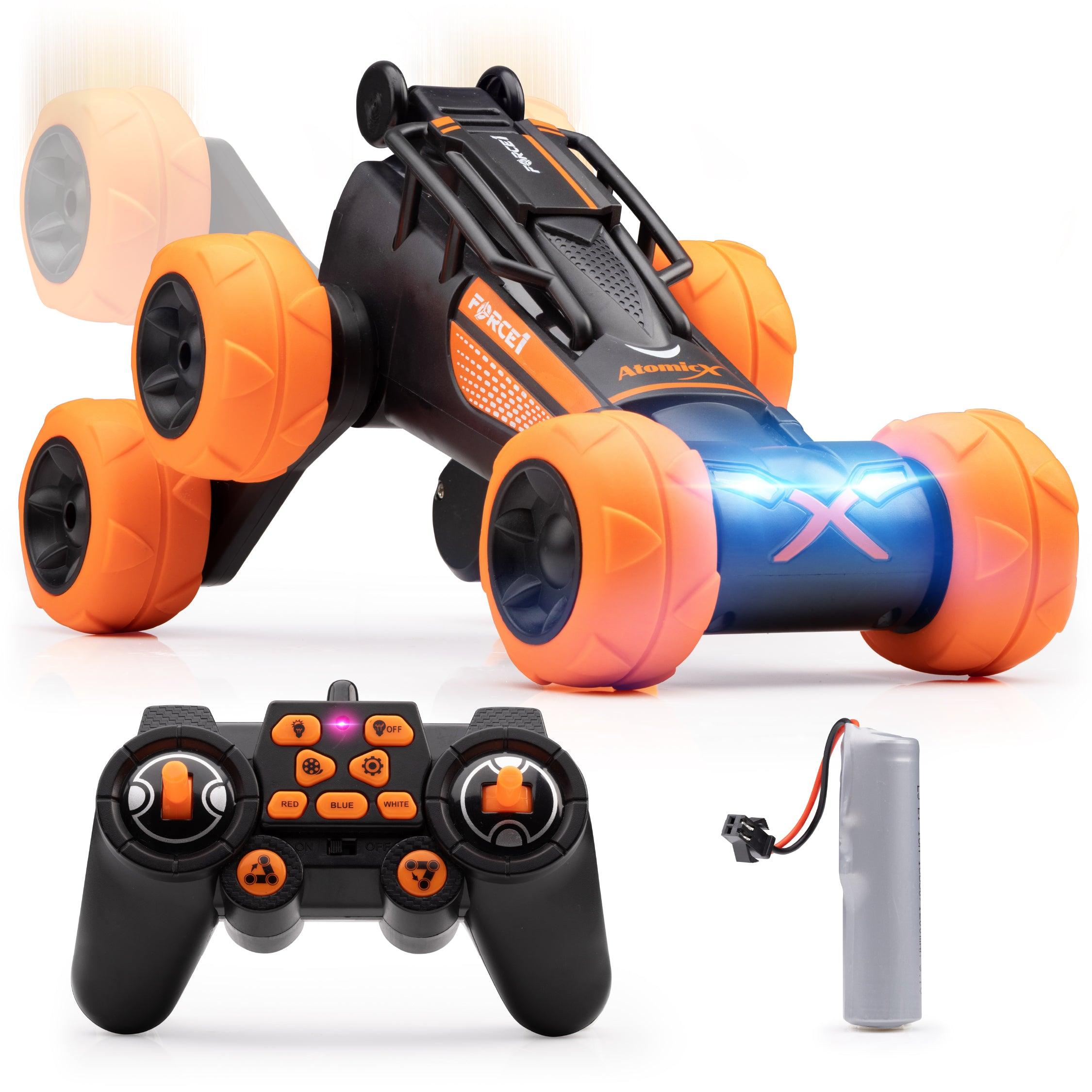 Force1 Atomic X 6-Wheeled RC Car for Kids with 2.4 GHZ Remote Control and Color-Changing LEDs, Black/Orange - USA Toyz