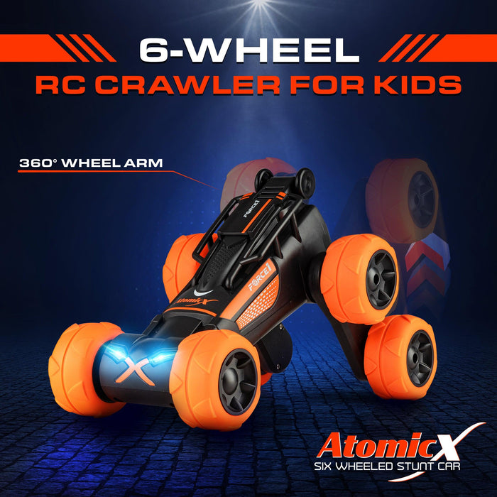 Force1 Atomic X 6-Wheeled RC Car for Kids with 2.4 GHZ Remote Control and Color-Changing LEDs, Black/Orange - USA Toyz