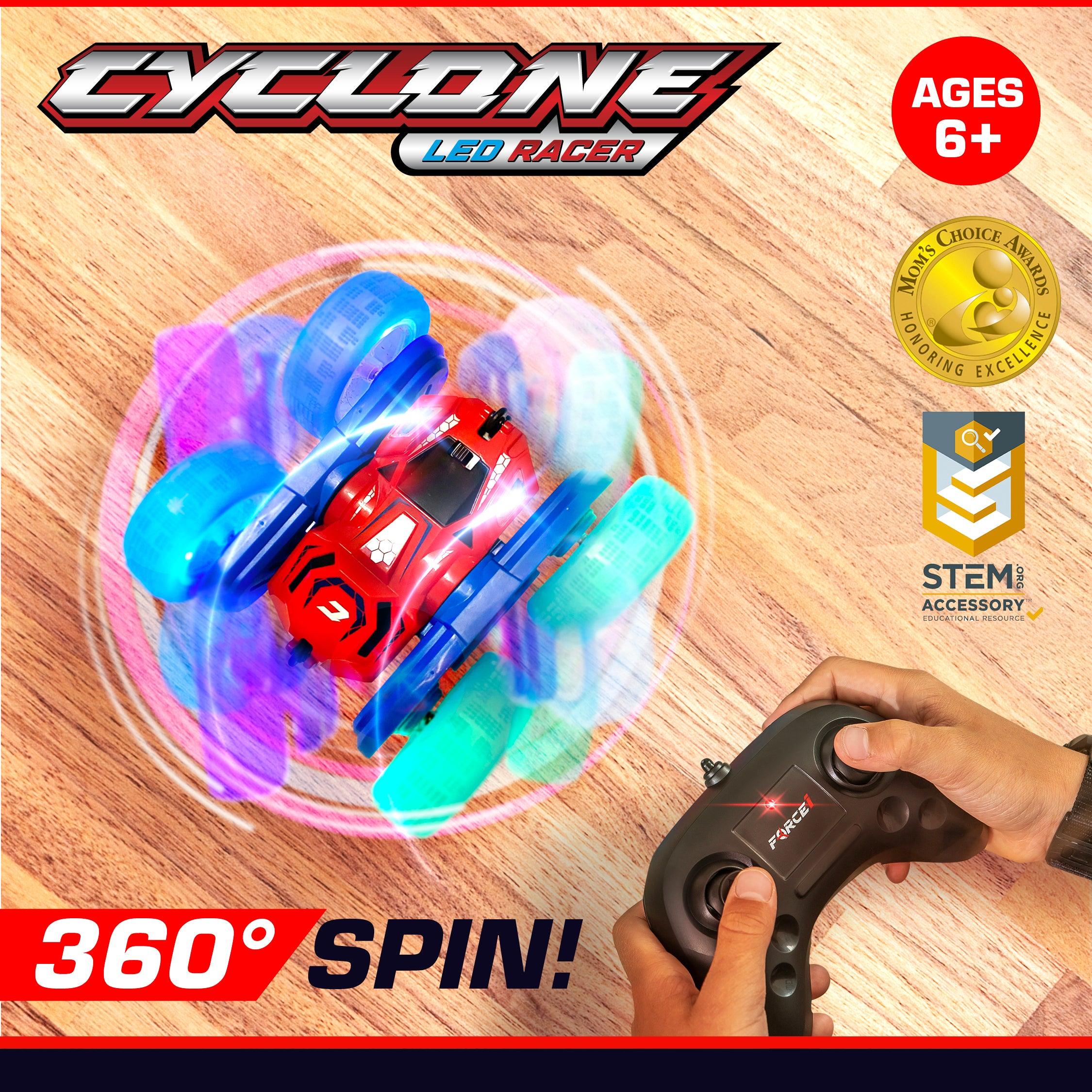 Force1 Cyclone RC Stunt Car with LED Tires, Remote Control, and Rechargeable Toy Car Battery - USA Toyz