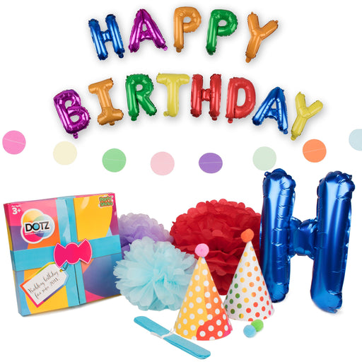 Craft cool Happy Birthday decorations with DOTZ! Get hats, banners, pompoms and a Happy Birthday Mylar balloons banner