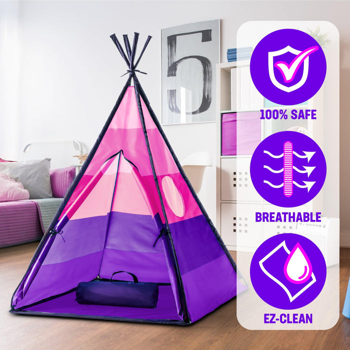 USA Toyz Happy Hut Pink Teepee Tent for Kids with Included Flashlight Projector Toy and Portable Play Tent Storage Bag - USA Toyz