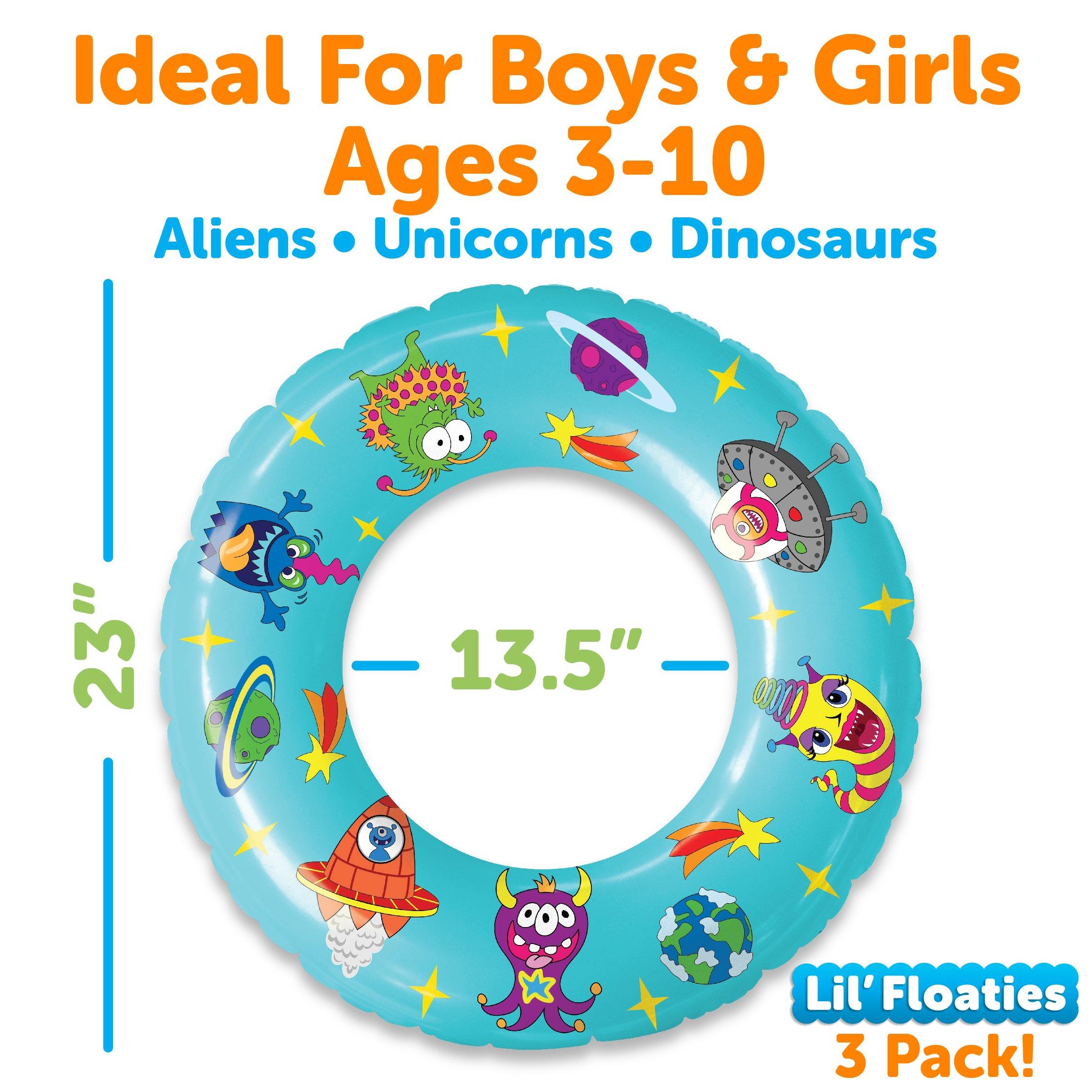 Pool Floats and Swimming Rings for Kids - 3 Pack (Unicorns, Dinosaurs, Aliens) - USA Toyz