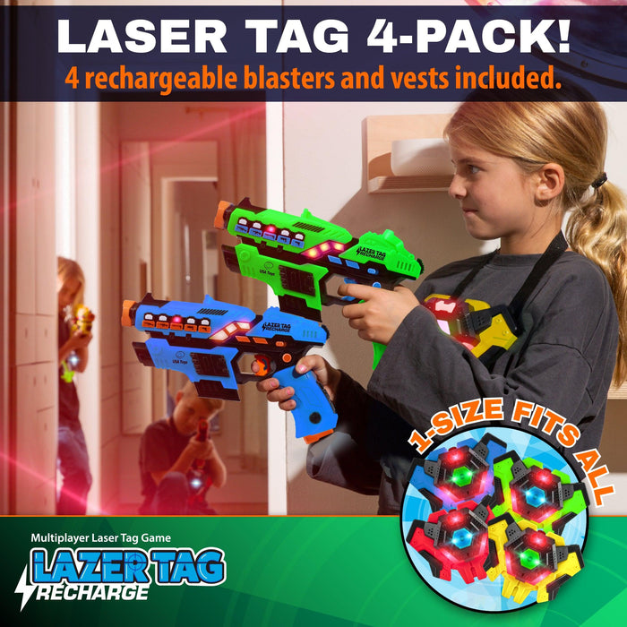 Best Choice Products Set of 4 Rechargeable Laser Tag Blasters, No Vests  Needed w/ Docking Station, 4 Settings 