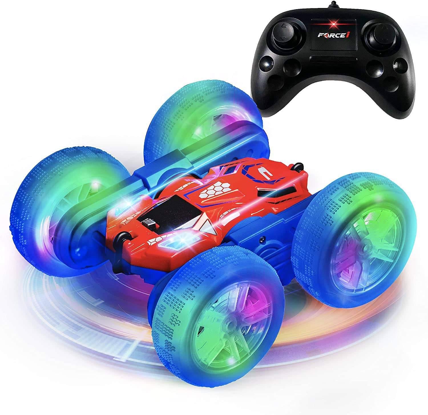 Force1 Cyclone RC Stunt Car with LED Tires, Remote Control, and Rechargeable Toy Car Battery - USA Toyz
